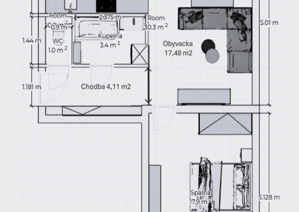 Predaj 2 izbový tehlový byt s potenciálom rek. na 3 izbový
